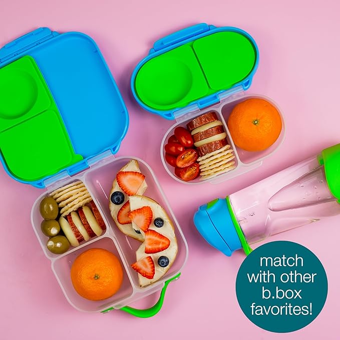 b.box Snack Box Reusable Snack Containers with Lids 2 compartments, Bento Box for kids and toddlers, Leakproof Lunch Box, BPA free and Dishwasher Safe Snack Container (Chill Out, 1 3/4 Cup)