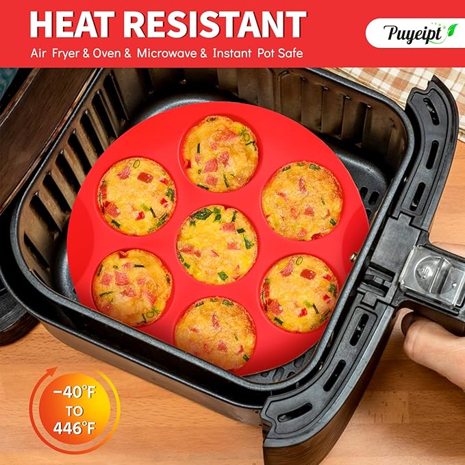 2 Pack Silicone Egg Bite Molds for Air Fryer, 7-Cup Round Muffin Pans Cupcake Baking Molds for Oven, Air Fryer and Pot