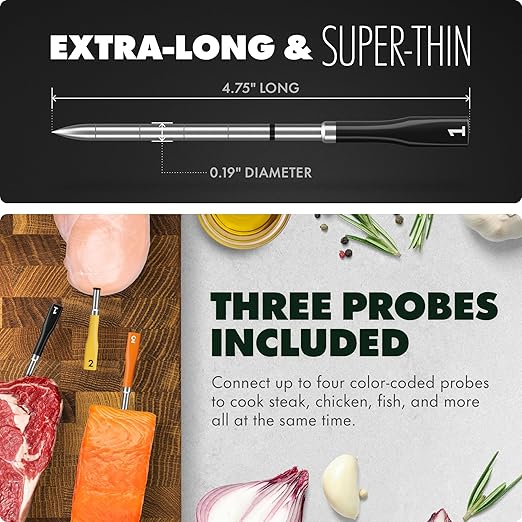 CHEF iQ Sense [2025 Model] | Smart Wireless Meat Thermometer | 3 Ultra-Thin Probes | WiFi Unlimited Range | 1000°F Heat Safe | 5 Sensors | BBQ, Grill, Oven, Smoker, Air Fryer | Gen3