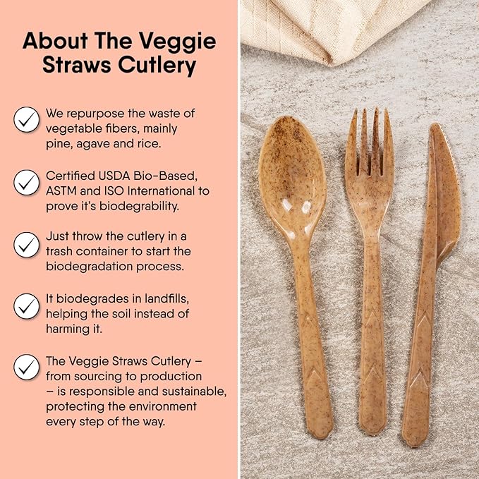 Premium Quality 100% Biodegradable Spoons Made of Vegetable Fibers, 300 PCS of 6.7” Long Heavy-Duty and Splinter Free Eco-Friendly Spoons, Perfect Sustainable Cutlery for All Types of Occasions
