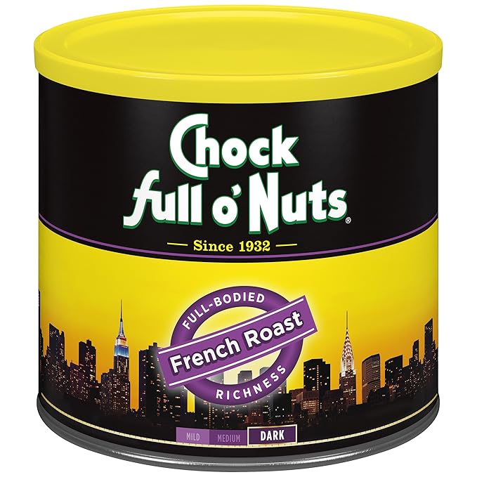 Chock full o’Nuts French Roast Ground Coffee – Premium Beans in Recyclable Steel Can – Rich Flavor & Aroma, Dark Roast – Perfect for Drip, Pour-Over, Percolator – 26 Oz Can