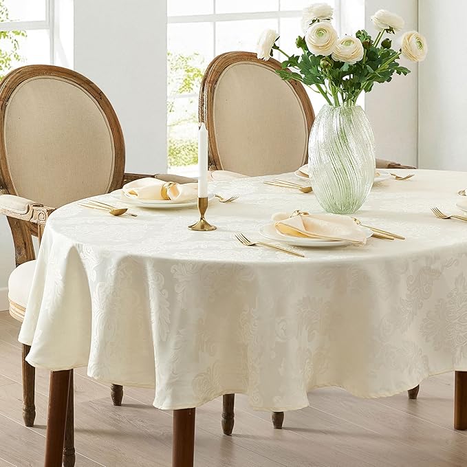 Newbridge Barcelona Luxury Damask Fabric Napkins, Set of 4 Square Napkins, Antique White, 100% Polyester, No Iron, Soil Resistant Dining Room, Party and Banquet Napkins