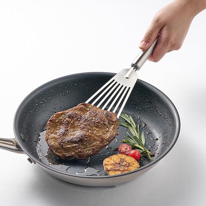 11.8inch Stainless Steel Spatula for Kitchen Use, Slotted Spatulas, Frying Spatula with Thin Edge for Turning and Flipping,2pcs