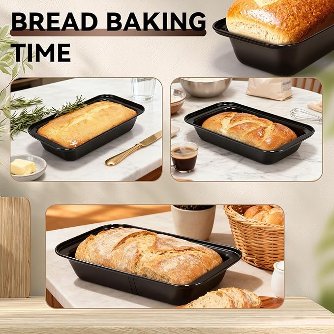Yoehka 6 Pack Bread Pan Set, Non-Stick 8×4 Loaf Pans for Baking Homemade Bread, Sourdough, Brownies, Cake, Carbon Steel, Rectangle Baking Pans (Black)