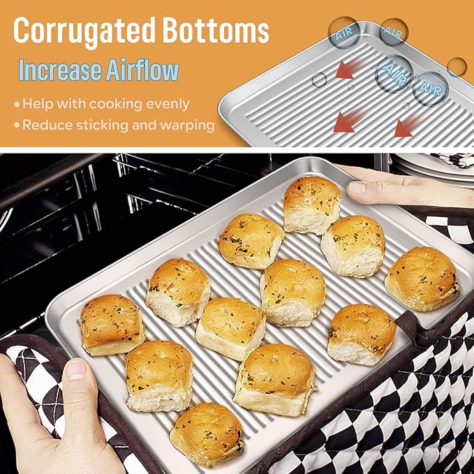 E-far 6-Piece Baking Pans set, Stainless Steel Bakeware Set for Oven, Include 8-Inch Cake Pan/Rectangle Baking Cookie Sheet/Muffin/Loaf Pan, Non-Toxic & Heavy Duty, Dishwasher Safe