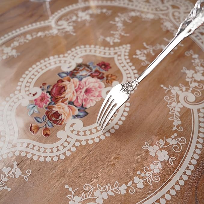 Clear Table Cover Protector Plastic Vinyl Table Cloth with White Lace Pattern Oil Spill Proof Plastic Tablecloths for Dining Tables Parties Holidays (French Lace, 60 x 120 Inches)