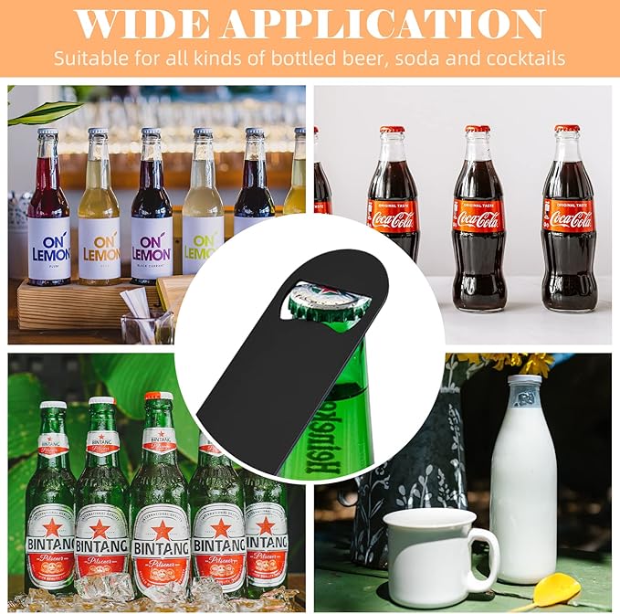 24 Pack Flat Beer Bottle Opener 7 inch Heavy Duty Stainless Steel Flat Bottle Opener Metal Beer Bottle Openers Black Beer Openers for Bartender Kitchen Bar or Restaurant (Black, 7 inch)