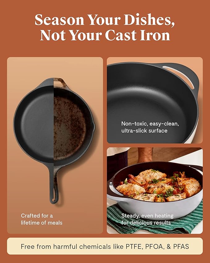 Caraway Enameled Cast Iron Braiser - 3.5 qt Braiser Pan - 3 Layer Enamel Coating - No Seasoning Required - Compatible With All Stovetops - Oven Safe - Free From Forever Chemicals - Midnight Blue