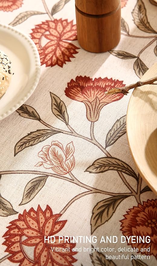 ISAENNE Designer French Small Square Tablecloth,Linen Orange Floral Pattern Indoor Table Cloth,Wrinkle Resistant Decor Table Cloth for Dining Thanksgiving Kitchen Party,55"*55"-Alvarado D
