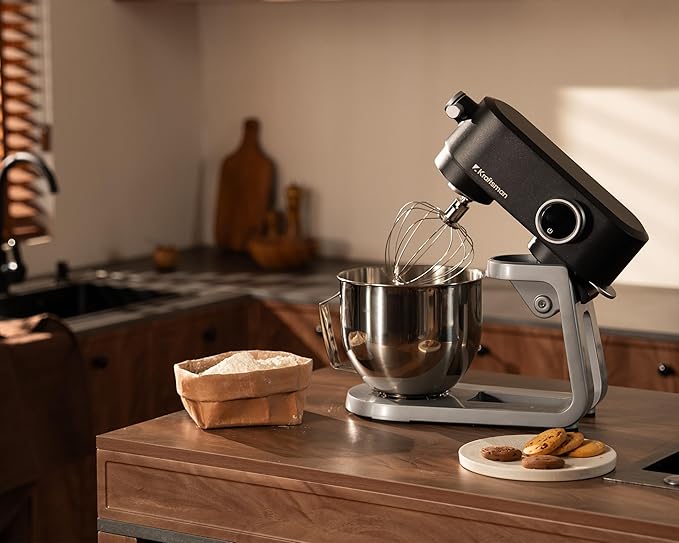 Stand Mixer All Metal - Heavy Duty Kitchen Standing Mixer 5.3 Quart with 4 Stainless Steel Attachments, DC Motor & Multifunctional Power Hub, 8-Speed & Timer, Lower Noise (Black)