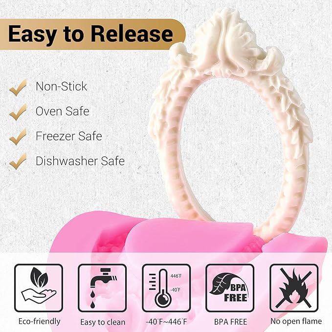 JOERSH 4PCS Baroque Frame Mold, Picture Photo Frames and Mirrors Silicone Fondant Mold for Cake Decorating, Cupcake Topper, Chocolate, Candy, Sugarcraft, Dessert Decor