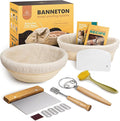 rorecay Banneton Bread Proofing Basket Sourdough Bread Baking Supplies, 9 Inch Round + 10 Inch Oval Proofing Bowls with Dough Whisk Bread Lame Dough Scraper Bread Making Tools and Accessories Set