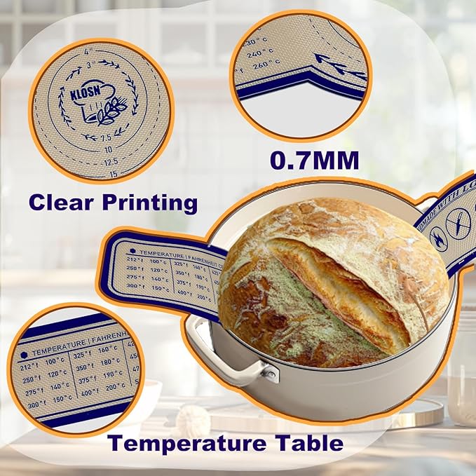 Silicone Bread Sling for Dutch Oven, 3 Pack (8", 10" Round & 6" Oval) – Non-Stick & 500°F Heat Resistant Sourdough Mat, Easy to Clean, Reusable Food-Grade Slings – Fits 3–7 qt Dutch Ovens