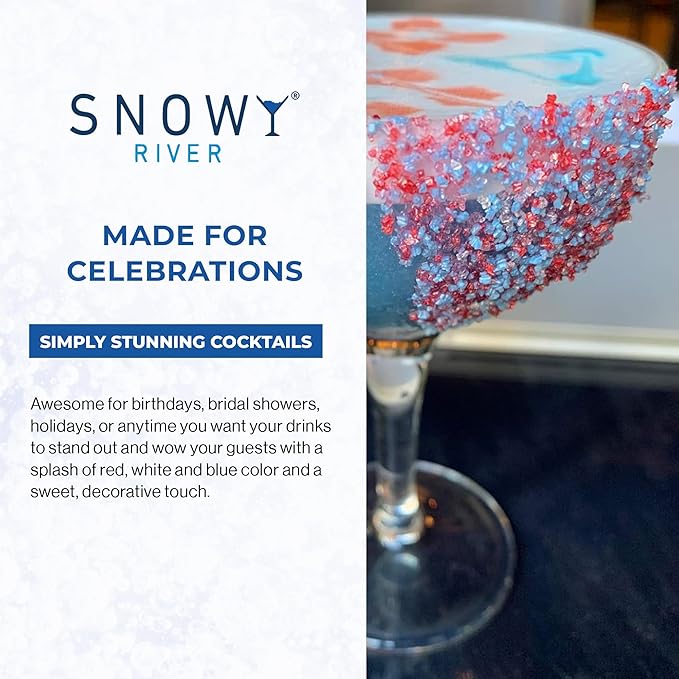 Snowy River Americas, Cocktail & Margarita Sugar Rimmer - Vibrant Naturally Colored Sugar for Cocktail Rimming, Baking & Decorating, Medium Crystal - 8oz