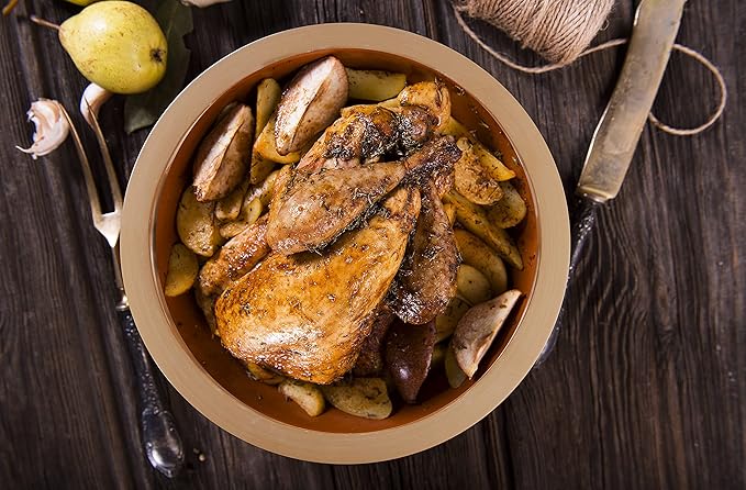 Reston Lloyd Eurita 4 Quart Terracotta Clay Non Stick Dutch Oven – Natural, Lead Cadmium‑Free, Oven & Microwave Safe, Rustic Slow-Cooker Pot Roasting & Casseroles, Healthy cooking with recipe guide