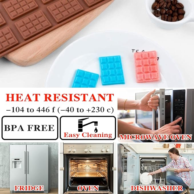 3 Pieces Silicone Break Apart Chocolate Molds, Square Non-Stick Candy Bar Mold, Reusable Protein and Candy Chocolate Mold