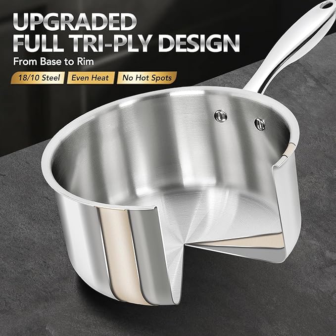 MICHELANGELO Saucepan Set 6pc, Triply Stainless Steel Sauce Pan with Lids 1QT & 2QT &3QT, Kitchen Cooking Pot for Home Use, Dishwasher Safe & Induction Compatible