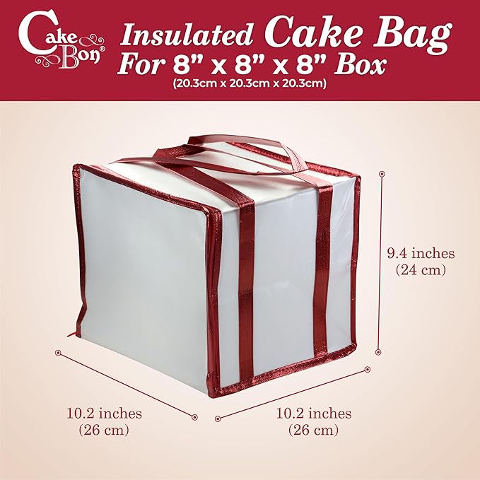 Cakebon Cake Box and Boards, 8-Inch Round White Wrapped Edges 1/2- Inch Thick Drums with Insulated Bag and Ice Pack – Cake Transport Set, Cooler for Cake Delivery and Transport (1pc Each, 4pcs Total)