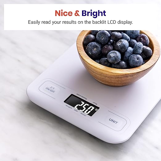 Etekcity Food Kitchen Scale, Digital Grams and Ounces for Weight Loss, Baking, Cooking, Keto and Meal Prep, LCD Display, Medium, White