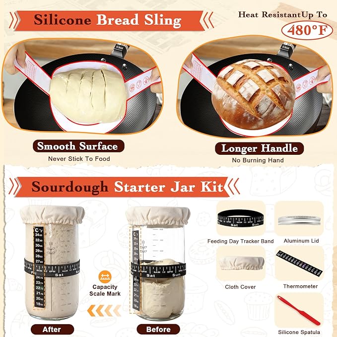 Sourdough Starter Kit,Banneton Bread Proofing Basket with Liner,Woven Bread Proofing Basket for artisan sourdough bread making,Sour Dough Bread Making Tools,Gifts for Bakers,Women,Mom,Wife