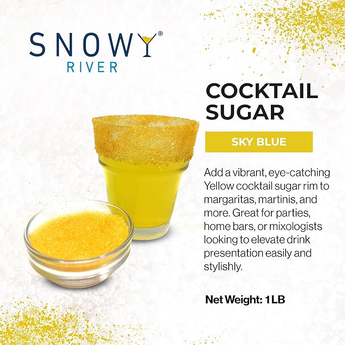 Snowy River Yellow, Cocktail & Margarita Sugar Rimmer - Vibrant Naturally Colored Sugar for Cocktail Rimming, Baking & Decorating, Medium Crystal - 16oz
