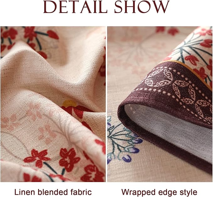 patdrea Designer French Linen Long Tablecloth for Rectangle Table,Vintage Red Floral Tablecloths,Dacorative Cover for Kitchen Dining,Tea Party,Christmas,Thanksgiving,Holiday,63"x87"-Newmari