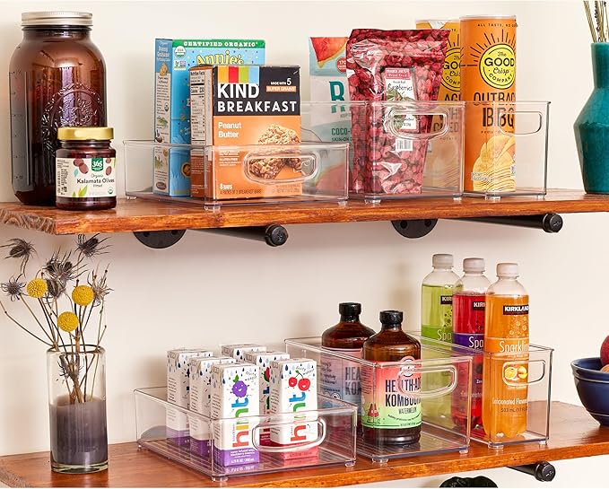 iDesign Stackable Pantry Bins, 2 Small, 2 Medium, and 2 Large Bins, 6 Pack, Clear, Made in USA