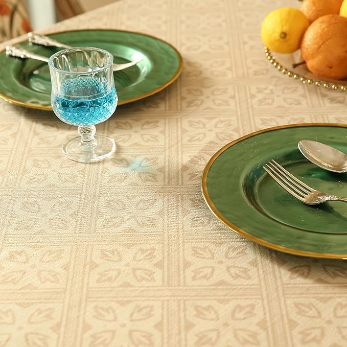 patdrea Designer French Linen Long Tablecloth for Rectangle Table,Beige Anti-Wrinkle Floral Farmhouse Table Cloth,Decor Covers for Kitchen Dining,Tea Party,Christmas,Thanksgiving,63"x94"-Fram