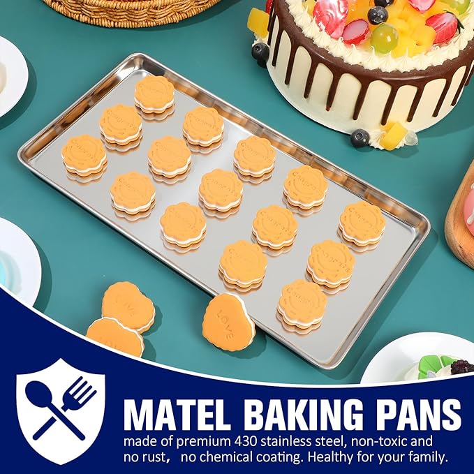 18 Pcs Baking Sheet Pan Set 13.8 × 9.8 × 0.6 Inches Cookie Sheet Large Toaster Oven Pans Stainless Steel Tray Barbecue Grill Pan Rectangle Trays Oven, Non-Stick, Easy Clean