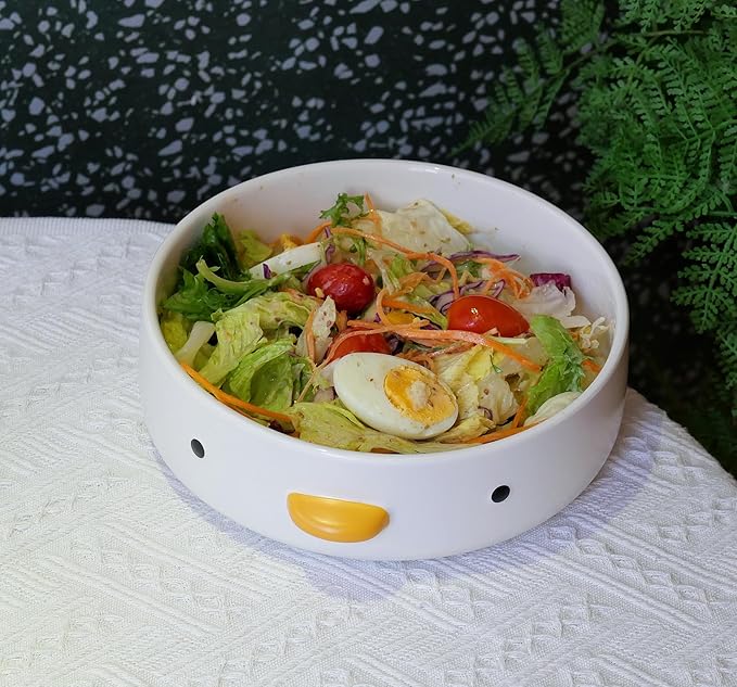 PURROOM Cute Duck 8.6'' Fruit Bowl, Handmade Glaze Large Ceramic Salad Plate, Flat Bottomed Bowl, Home Family, Friend.