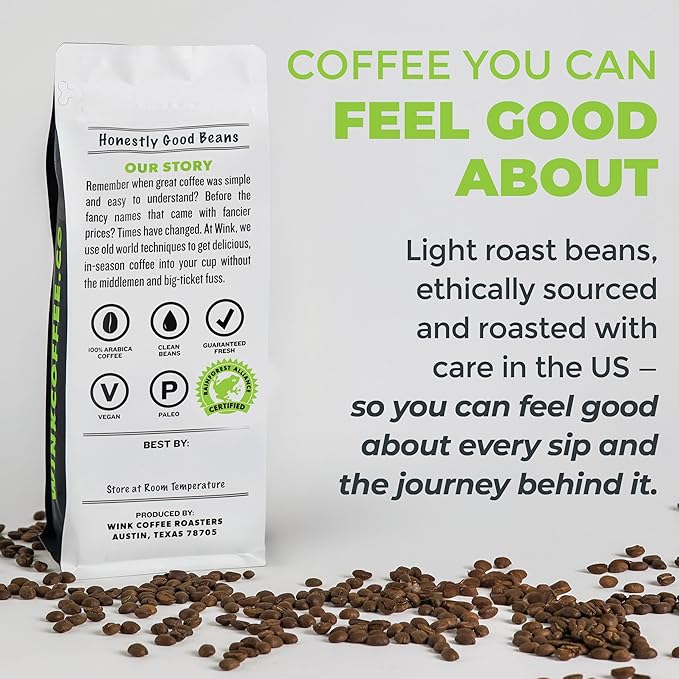 Wink Coffee Blonde Roast, Light Roast Whole Bean Coffee, Single Origin Colombian Arabica Beans, 2.2 lb, Small-Batch, Smooth, Sustainably Sourced