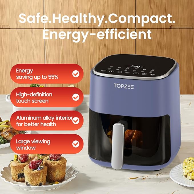 TOPZEE Air Fryer 12-in-1, Compact & Large 5.5-Qt Airfryer, 100-400℉ Precise Heat, 360°Hot Air Circulation, 95% Less Oil, Quick Easy Meals, Bake, Dry, Reheat, Frozen, Broil, Proof
