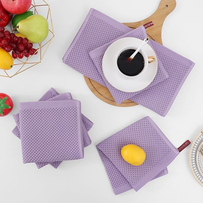Homaxy 100% Cotton Waffle Weave Kitchen Dish Cloths, Ultra Soft Absorbent Quick Drying Dish Towels, 12 x 12 Inches, 12-Pack, Lavender