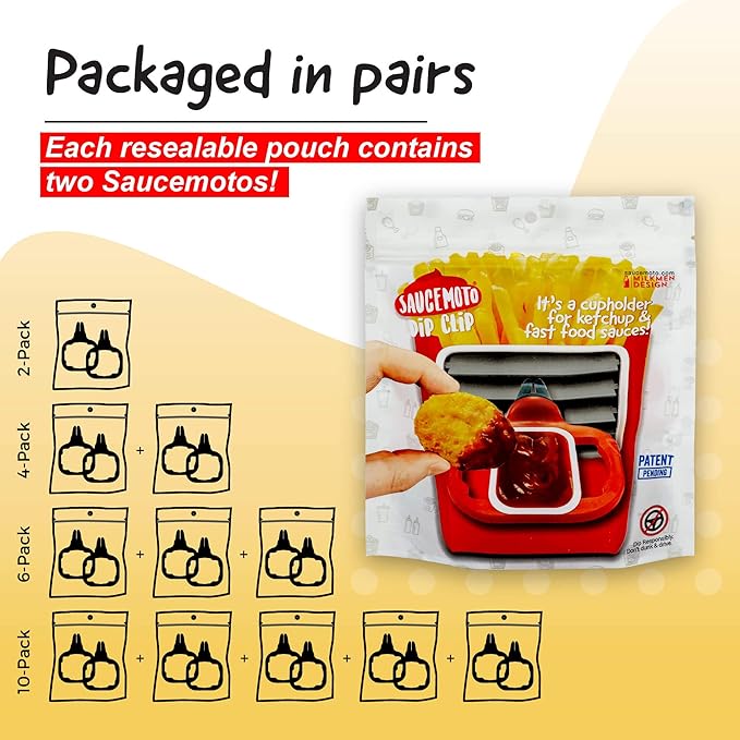 Saucemoto Dip Clip | An in-car sauce holder for ketchup and dipping sauces. As seen on Shark Tank (4 Pack, Black)