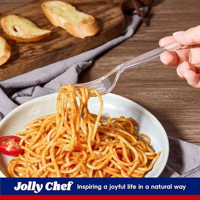 JOLLY CHEF [300 Count] Clear Plastic Forks,Heavy Duty Disposable Forks Plastic Utensils Perfect for Home, School, Party, Restaurant, Thanksgiving or Daily use