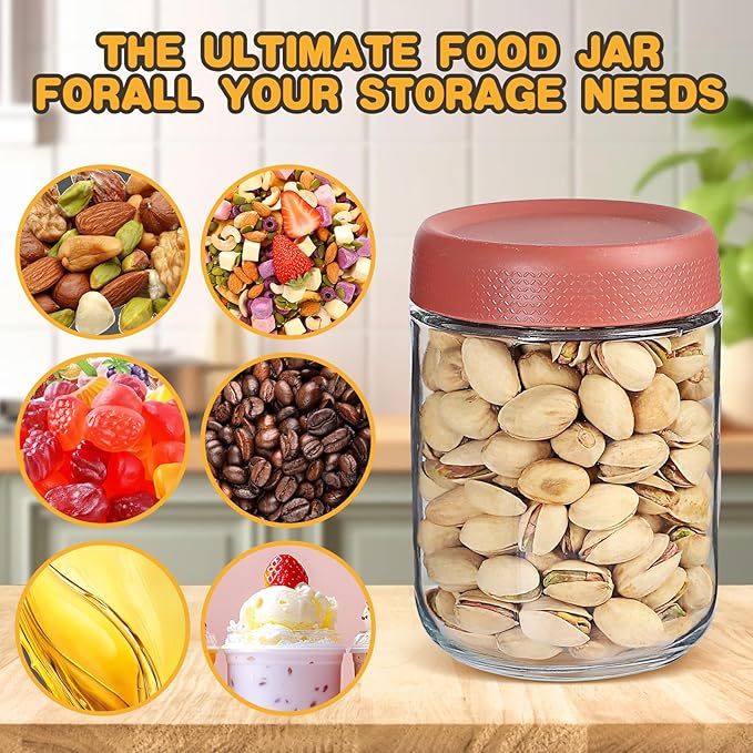 16 oz Glass Jars with Airtight Lids, Wide Mouth Mason Jars, Glass Storage Containers for Fruit, Overnight Oats, Salad Dressing, Sauce, Cereal, Yogurt, Snacks (6)