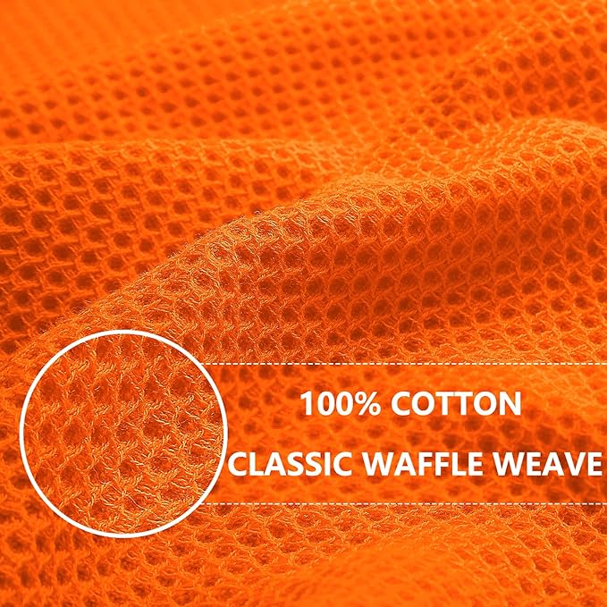 Homaxy 100% Cotton Waffle Weave Kitchen Dish Towels, Ultra Soft Absorbent Quick Drying Cleaning Towel, 13 x 28 Inches, 6-Pack, Orange