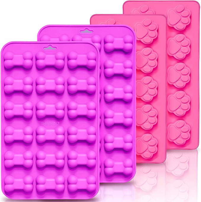 Anaeat Reusable Silicone Molds with Puppy Dog Paw and Bone Shaped, Flexible & Non-Stick Ice Cube Tray, Candy and Chocolate Making Mold for Homemade Baking Dog Treats, Jelly, Biscuit & Cupcake (4 Pack)