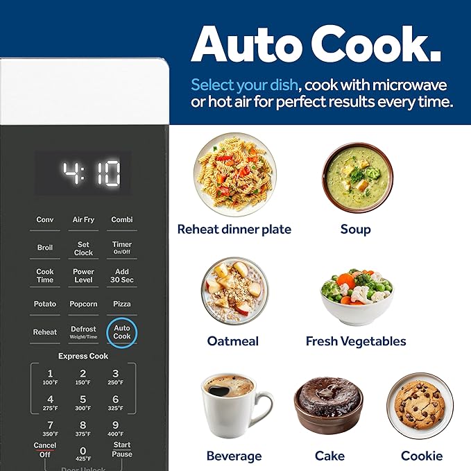GE GCST10A1WSS 4-in-1 Microwave Oven, 1,050 Watts Air Fryer, Broiler & Convection Mode, Child-Lock Technology, Kitchen Essentials for The Countertop or Dorm Room, 1.0 Cu. Ft, Stainless Steel