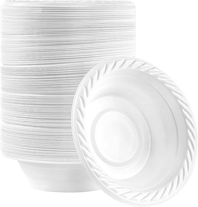 Plasticpro 5 ounce Round Plastic Dessert Bowls Microwaveable, Disposable, White, Dinnerware 200 Count