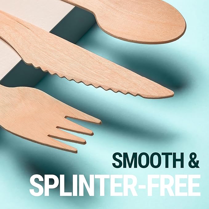 Disposable Wooden Spoons For Eating - 300pcs - Heavy Duty & Plastic Free - Our Guilt-Free FSC Certified Wood Protects Forests - A Great Alternative to Bamboo Spoons Disposable.