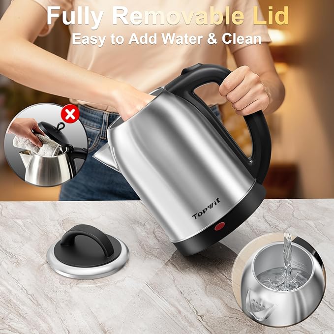 Topwit 2.5L Large Electric Kettle, BPA Free Stainless Steel Water Boiler & Heater, Fast Boil Electric Tea Kettle, Hot Water Kettle Electric with Auto Shut-Off & Boil-Dry Protection for Family
