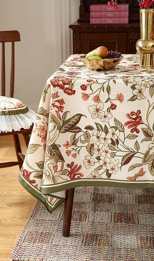 ISAENNE Designer Bohemian Square Table Cloth,Linen Colorful Floral Pattern Tablecloth,Fall Wrinkle Resistant Decorative Tablecloths for Dining Thanksgiving Kitchen Party,67"*67"-Grace A