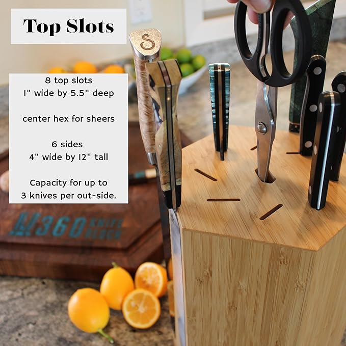 360KB MAX ™ - magnetic rotating knife block - w/top slots, capaciy for 20+ knives - largest in the 360 Knife Block ® family. (Honey Bamboo)