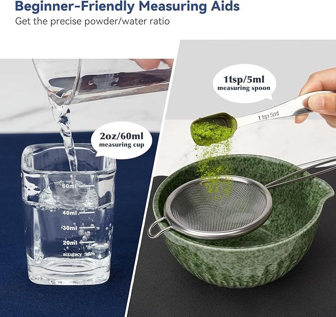 10-Pcs Matcha Kit Set, Whisk and Bowl with Spout & Measuring Spoon, Japanese Tea Making Tools, Complete Matcha Gift Set for Starter, Mottled Green