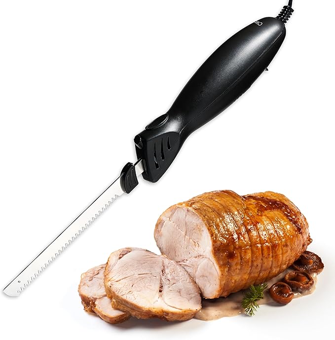 COOK WITH COLOR Electric Knife, 100W Power, Dual Stainless Steel Blades for Precise Cutting, Ergonomic Handle, Low Noise and Vibration, Ideal for Bread, Meat, and Vegetables, Black