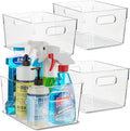 Plastic Food Storage 4 Pack Clear Container Bin with Handles for Organizing Kitchen, Pantry, Refrigerator, Freezer, Pantry, Cabinet, Closet, Bathroom. 10”x7.5”x5.3”