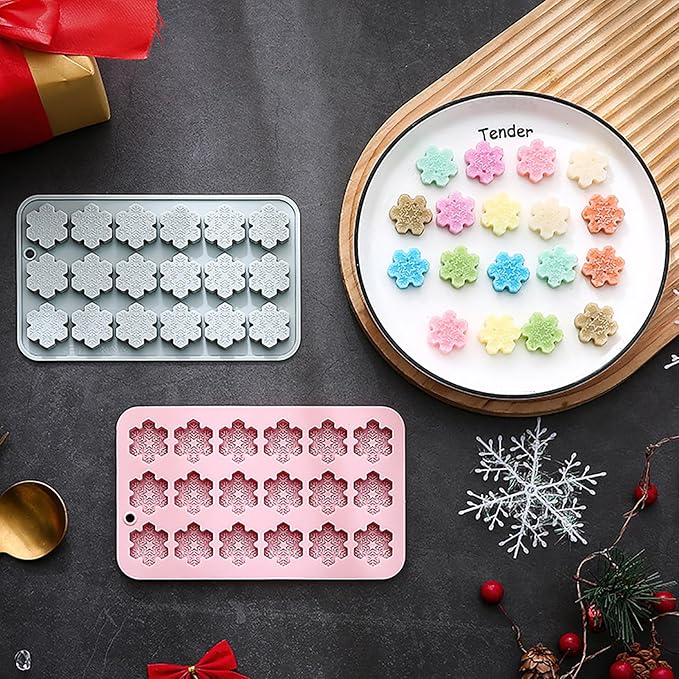 2 Pcs Snowflake Silicone Molds, 18-Cavity 3D Christmas Snowflake Chocolate Silicone Molds for DIY Christmas Winter Jello Candy Cupcake Fondant Baking Polymer Clay Decoration