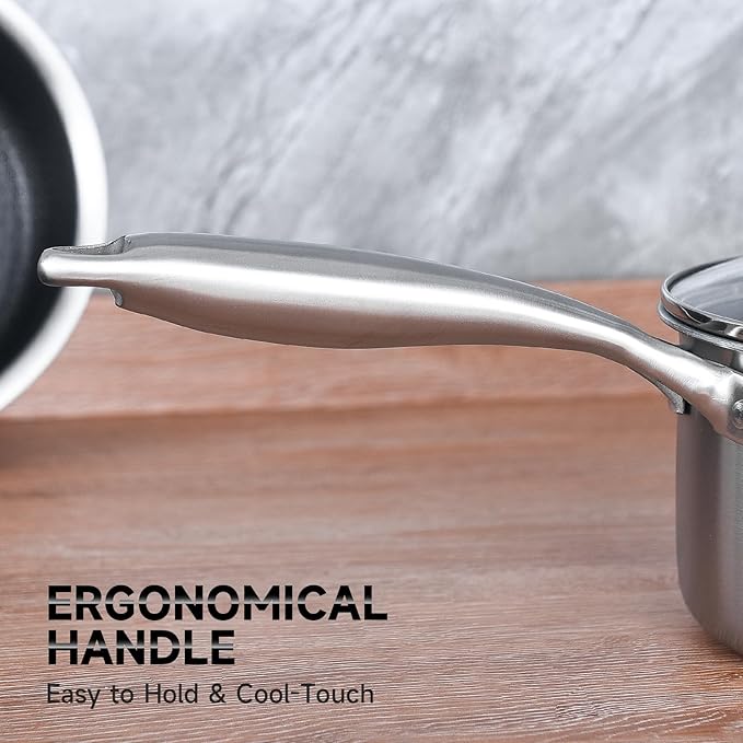 LOLYKITCH 1.5 QT Hybrid Tri-Ply Stainless Steel Non-Stick Saucepan with Lid,Induction Sauce Pot,Dishwasher and Oven Safe.