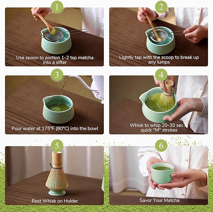 HELPLX Matcha Whisk Set 10-Piece Japanese Matcha Kit with BowlWhisk & Holder2 Tea CupsBamboo ScoopSpoonSifterScoop Rest & Tea Towel – Green Matcha Tea Set for Ceremony or Daily Use